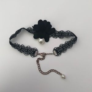 Black lace choker with flower and pearl